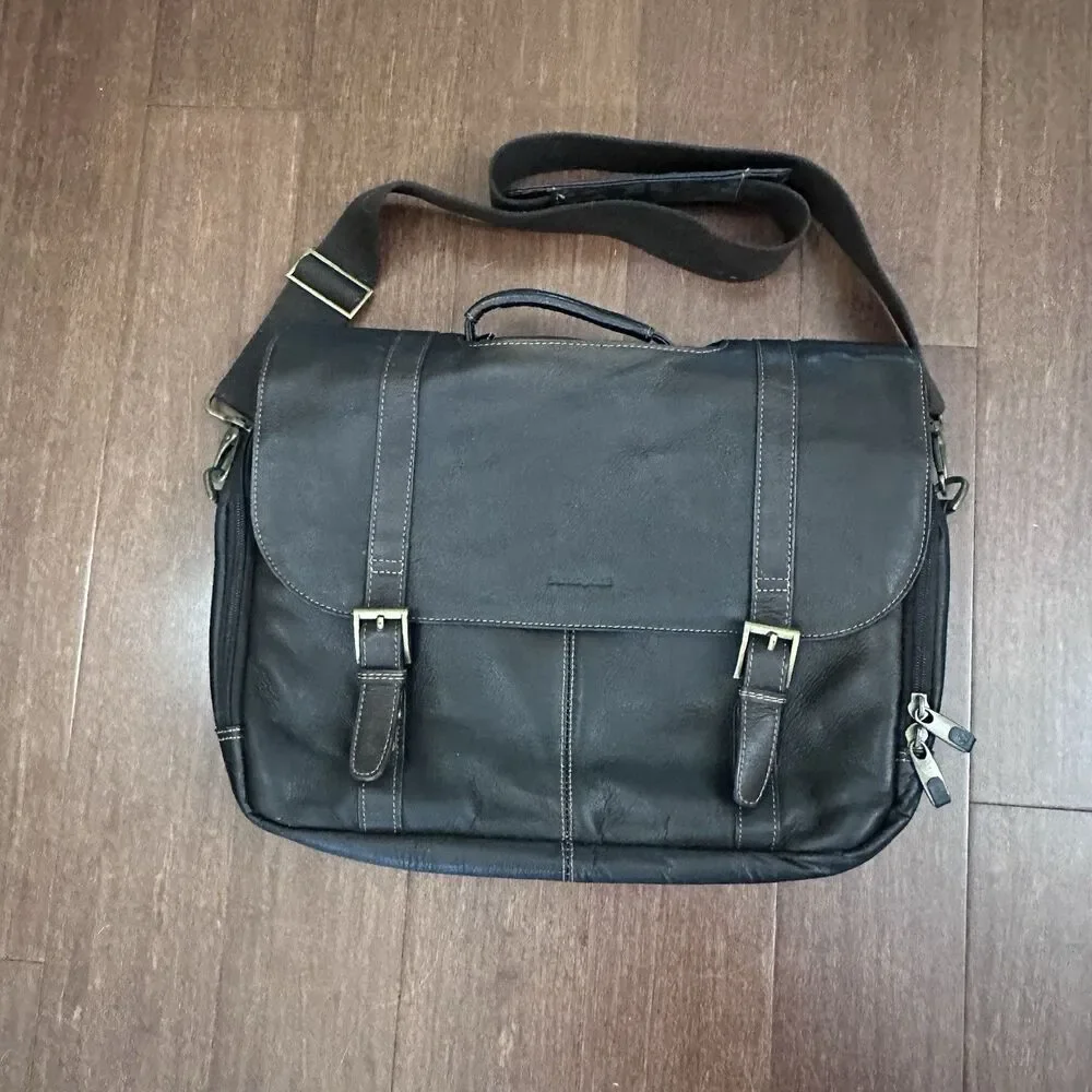Samsonite Colombian Leather Flap-Over Business Messenger Bag Laptop, Brown